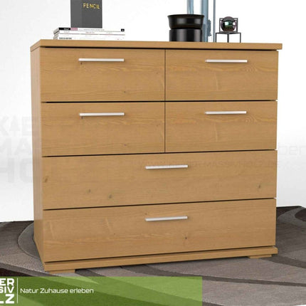 SEO. Nobis Kommode Bio Kiefer Massivholz | Sideboard mit 4 kleinen und 2 großen Schubladen | Anrichte aus 100% Bio Kiefer - Capuccino Linkreich