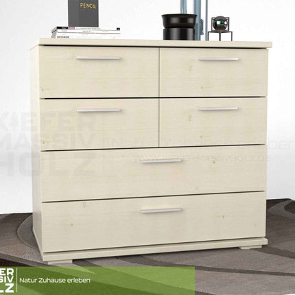 SEO. Nobis Kommode Bio Kiefer Massivholz | Sideboard mit 4 kleinen und 2 großen Schubladen | Anrichte aus 100% Bio Kiefer - Weiss Linkreich