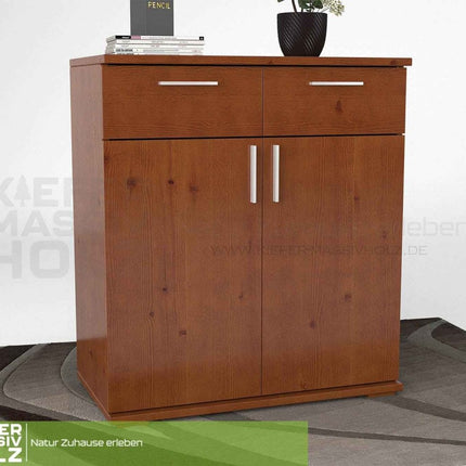 SEO. Nobis Kommode Massivholz 90-er | Anrichte | 2-Schubladen & 2-Türig | 100% Bio Kiefer - Kirsch Linkreich