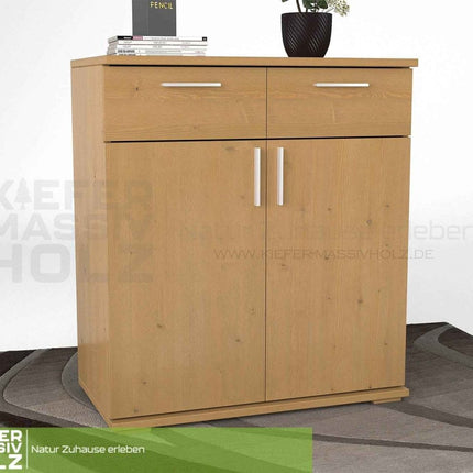SEO. Nobis Kommode Massivholz 90-er | Anrichte | 2-Schubladen & 2-Türig | 100% Bio Kiefer - Capuccino Linkreich
