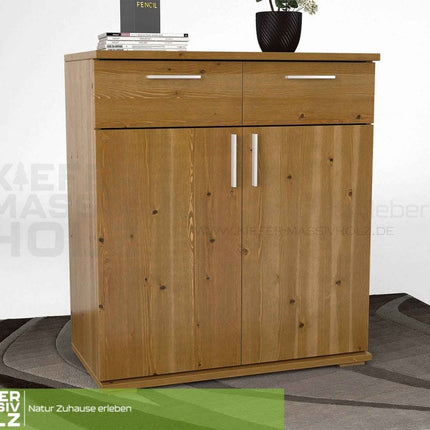 SEO. Nobis Kommode Massivholz 90-er | Anrichte | 2-Schubladen & 2-Türig | 100% Bio Kiefer - Antik Kiefer Linkreich