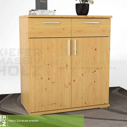 SEO. Nobis Kommode Massivholz 90-er | Anrichte | 2-Schubladen & 2-Türig | 100% Bio Kiefer - Natur Linkreich