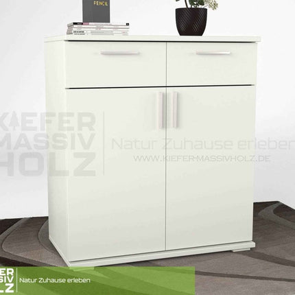 SEO. Nobis Kommode Massivholz 90-er | Anrichte | 2-Schubladen & 2-Türig | 100% Bio Kiefer - Schneeweiss Linkreich