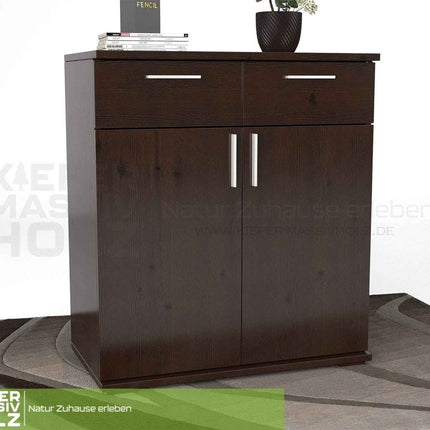 SEO. Nobis Kommode Massivholz 90-er | Anrichte | 2-Schubladen & 2-Türig | 100% Bio Kiefer - Wenge Linkreich