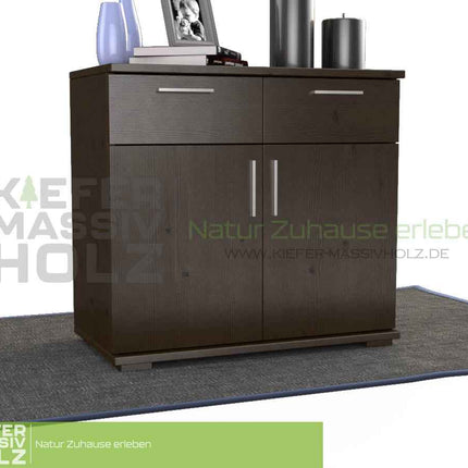 SEO. Nobis Kommode Massivholz aus 100% Bio Kiefer | 2-Türig mit 2 Schubladen für stilvolles Wohnen - Wenge Linkreich