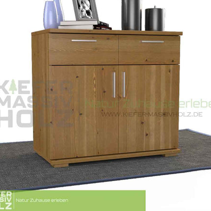 SEO. Nobis Kommode Massivholz aus 100% Bio Kiefer | 2-Türig mit 2 Schubladen für stilvolles Wohnen - Antik Kiefer Linkreich