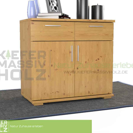 SEO. Nobis Kommode Massivholz aus 100% Bio Kiefer | 2-Türig mit 2 Schubladen für stilvolles Wohnen - Natur Linkreich
