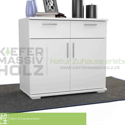 SEO. Nobis Kommode Massivholz aus 100% Bio Kiefer | 2-Türig mit 2 Schubladen für stilvolles Wohnen - Schneeweiss Linkreich