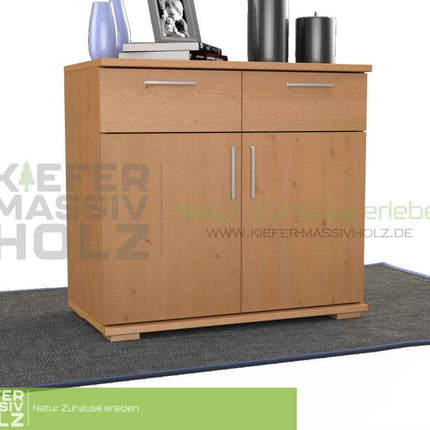 SEO. Nobis Kommode Massivholz aus 100% Bio Kiefer | 2-Türig mit 2 Schubladen für stilvolles Wohnen - Capuccino Linkreich