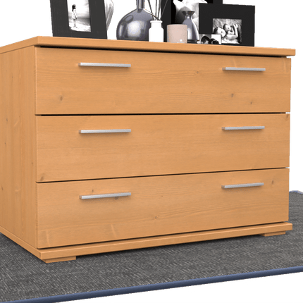 SEO. Nobis Kommode Massivholz für Wohnzimmer | Sideboard mit 3 großen Schubladen | 57cm hoch aus 100% Bio Kiefer Massivholz - Capuccino Linkreich