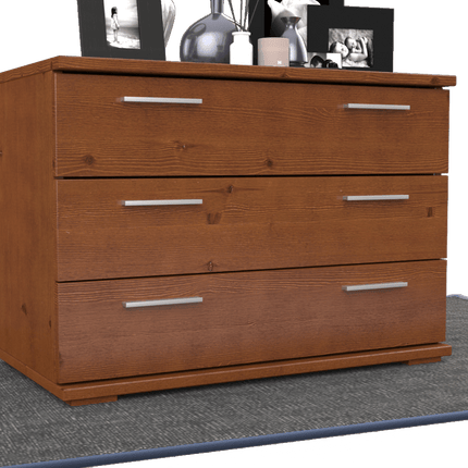 SEO. Nobis Kommode Massivholz für Wohnzimmer | Sideboard mit 3 großen Schubladen | 57cm hoch aus 100% Bio Kiefer Massivholz - Kolonial Linkreich