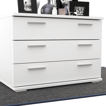 SEO. Nobis Kommode Massivholz für Wohnzimmer | Sideboard mit 3 großen Schubladen | 57cm hoch aus 100% Bio Kiefer Massivholz - Schneeweiss Linkreich
