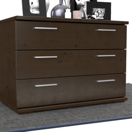 SEO. Nobis Kommode Massivholz für Wohnzimmer | Sideboard mit 3 großen Schubladen | 57cm hoch aus 100% Bio Kiefer Massivholz - Wenge Linkreich