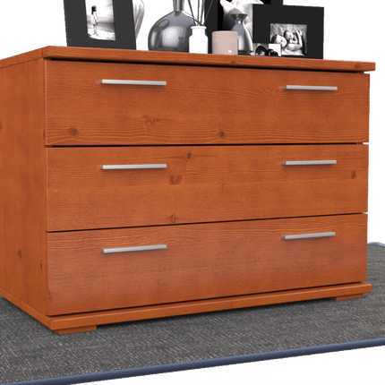 SEO. Nobis Kommode Massivholz für Wohnzimmer | Sideboard mit 3 großen Schubladen | 57cm hoch aus 100% Bio Kiefer Massivholz - Kirsch Linkreich