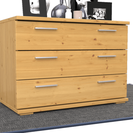 SEO. Nobis Kommode Massivholz für Wohnzimmer | Sideboard mit 3 großen Schubladen | 57cm hoch aus 100% Bio Kiefer Massivholz - Natur Linkreich