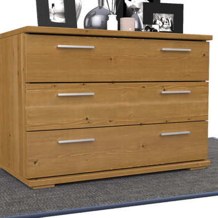 SEO. Nobis Kommode Massivholz für Wohnzimmer | Sideboard mit 3 großen Schubladen | 57cm hoch aus 100% Bio Kiefer Massivholz - Antik Kiefer Linkreich