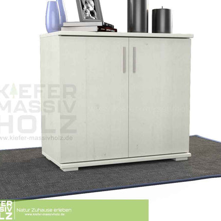 SEO. Nobis Kommode Massivholz | Sideboard Anrichte | 2-Türig | 90cm hoch | 100% Bio Kiefer Massivholz - Weiss Linkreich