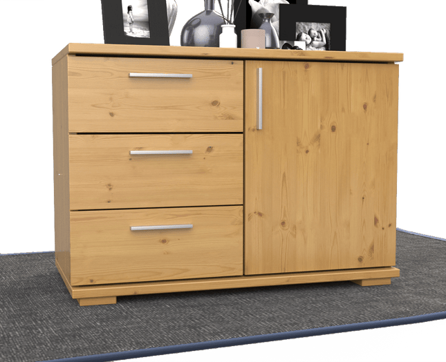 SEO. Nobis Kommode Sideboard 1 - Türig 3 Schubladen 100% Bio Kiefer Massivholz - Natur Linkreich