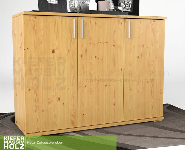 SEO. Nobis Kommode Sideboard 120 - er | Anrichte | 3 - Türig | 100% Bio Kiefer Massivholz - Natur Linkreich