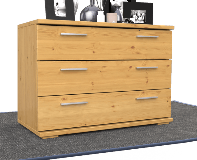 SEO. Nobis Kommode Sideboard | 3 große Schubladen | 57cm hoch | 100% Bio Kiefer Massivholz - Natur Linkreich