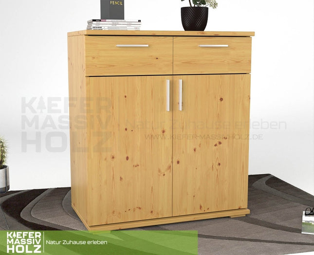 SEO. Nobis Kommode Sideboard 90 - er | Anrichte | 2 - Schubladen und 2 - Türig | 100% Bio Kiefer Massivholz - Natur Linkreich