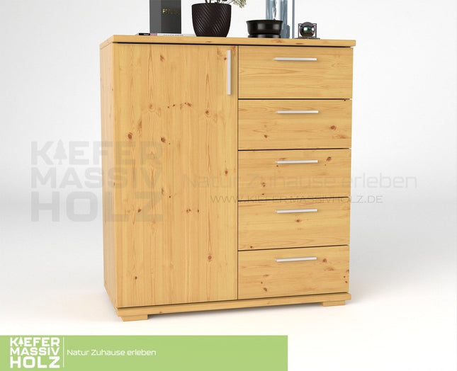 SEO. Nobis Kommode Sideboard 90 - er | Anrichte | 5 - Schubladen | 1 - Türig | 100% Bio Kiefer Massivholz - Natur Linkreich