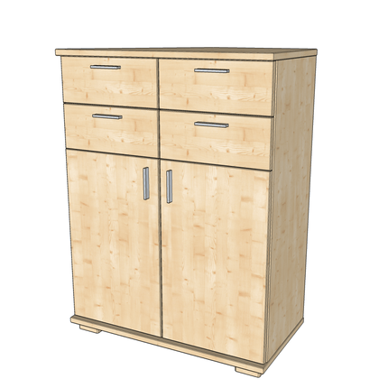 SEO. Nobis Kommode Sideboard | Anrichte | 107cm hoch | 4 - Schubladen 2 - Türig | 100% Bio Kiefer Massivholz - Natur Linkreich