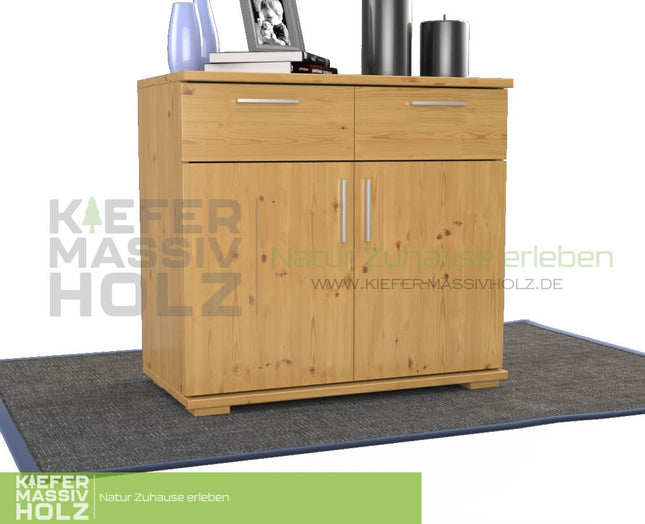 SEO. Nobis Kommode Sideboard | Anrichte | 2 - Türig mit 2 Schubladen | 100% Bio Kiefer Massivholz - Natur Linkreich