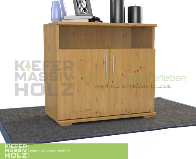 SEO. Nobis Kommode Sideboard | Anrichte | 2 - Türig mit Regalfach | 100% Bio Kiefer Massivholz - Natur Linkreich