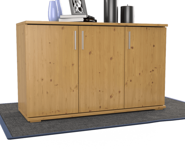 SEO. Nobis Kommode Sideboard | Anrichte | 3 - Türig mit Regalböden | 100% Bio Kiefer Massivholz - Natur Linkreich