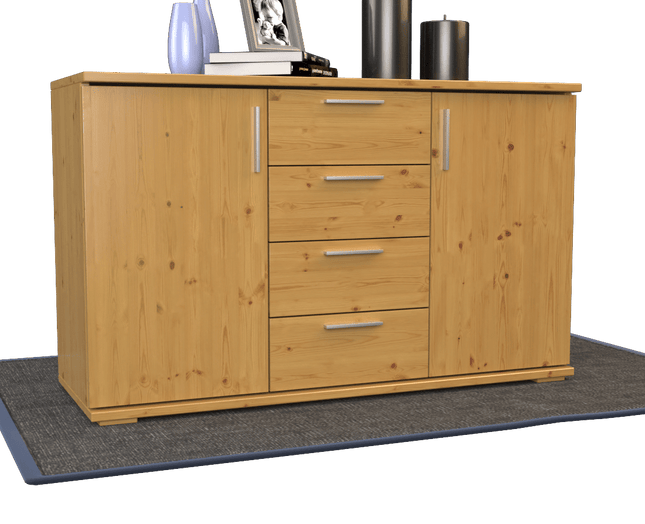 SEO. Nobis Kommode Sideboard | Anrichte | 4 - Schubladen - 2 - Türig | 100% Bio Kiefer Massivholz - Natur Linkreich