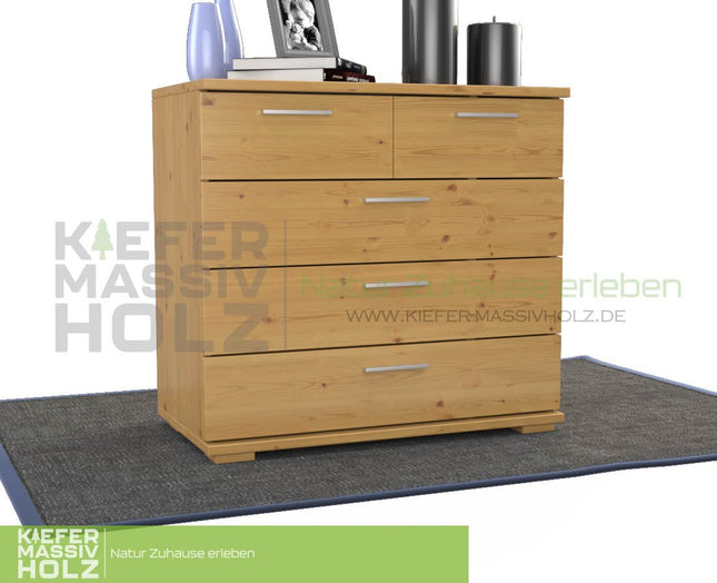 SEO. Nobis Kommode Sideboard | Anrichte | 5 - Schubladen | 100% Bio Kiefer Massivholz - Natur Linkreich