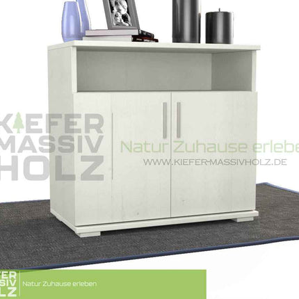 SEO. Nobis Kommode Sideboard Bio Kiefer Massivholz | 2-Türig mit Regalfach | 100% Natürliches Design - Weiss Linkreich