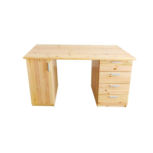 SEO. Nobis Schreibtisch/Bürotisch 1 - Türig | 4 - Schubladen | 100% Bio Kiefer Massivholz - Natur Linkreich