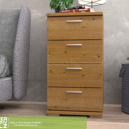 SEO. Nobis Schubladenkommode Bio Kiefer Sideboard | 4-Schubladen | 74cm hoch | 100% Massivholz - Natur Linkreich