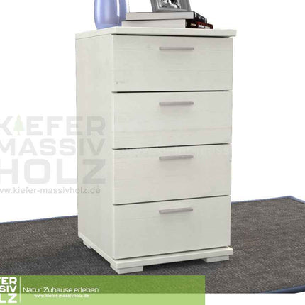 SEO. Nobis Schubladenkommode Bio Kiefer Sideboard | 4-Schubladen | 74cm hoch | 100% Massivholz - Weiss Linkreich