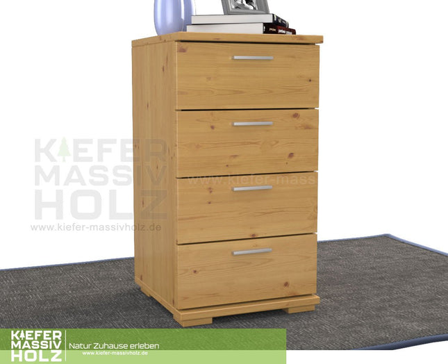 SEO. Nobis Schubladenkommode Sideboard | 4 - Schubladen | 74cm hoch | 100% Bio Kiefer Massivholz - Natur Linkreich