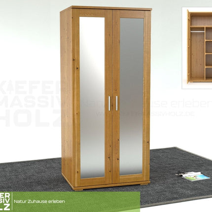 SEO. Nobis Spiegeltürenschrank | Kleiderschrank | Regale und Kleiderstange | 100% Bio Kiefer Massivholz - Antik Kiefer Linkreich