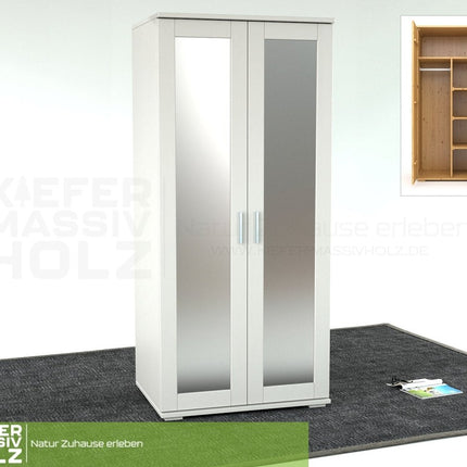 SEO. Nobis Spiegeltürenschrank | Kleiderschrank | Regale und Kleiderstange | 100% Bio Kiefer Massivholz - Schneeweiss Linkreich