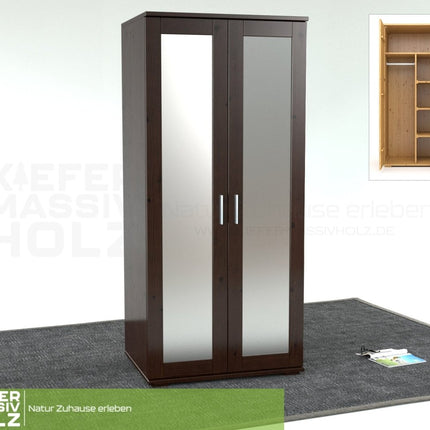 SEO. Nobis Spiegeltürenschrank | Kleiderschrank | Regale und Kleiderstange | 100% Bio Kiefer Massivholz - Wenge Linkreich