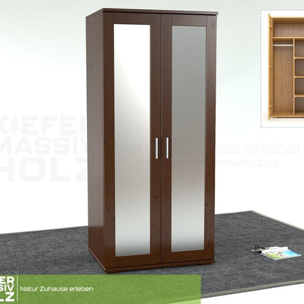 SEO. Nobis Spiegeltürenschrank | Kleiderschrank | Regale und Kleiderstange | 100% Bio Kiefer Massivholz - Nussbaum Linkreich