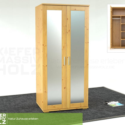SEO. Nobis Spiegeltürenschrank | Kleiderschrank | Regale und Kleiderstange | 100% Bio Kiefer Massivholz - Natur Linkreich