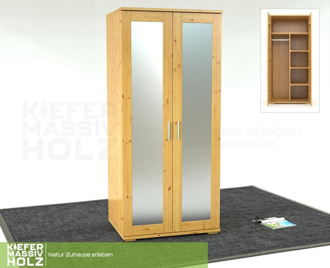 SEO. Nobis Spiegeltürenschrank | Kleiderschrank | Regale und Kleiderstange | 100% Bio Kiefer Massivholz - Natur Linkreich