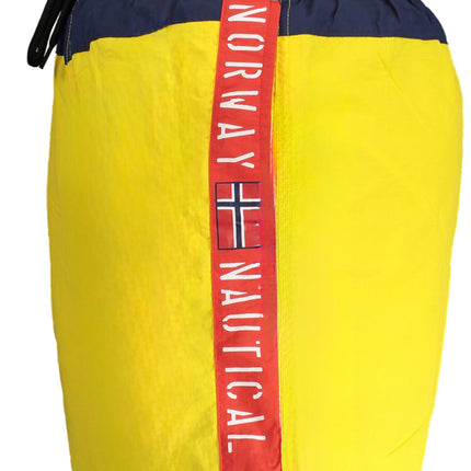 NORWAY 1963 Badehose Herren – Gelbe Schwimmboxer mit Logo-Print und Gesäßtasche
