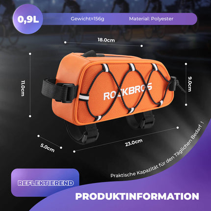 Oberrohrtasche 1 L Vollständig Reflektierend Weiß/Orange (Fahrradtaschen) kaufen bei Linkreich – Jetzt entdecken!