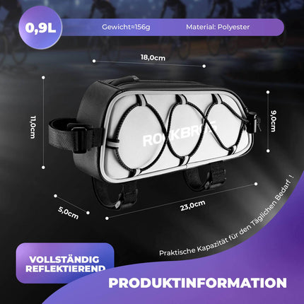 Oberrohrtasche 1 L Vollständig Reflektierend Weiß/Orange (Fahrradtaschen) kaufen bei Linkreich – Jetzt entdecken!