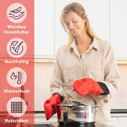 Ofenhandschuhe aus Silikon Fäustlinge - Rot (Ofenhandschuhe) kaufen bei Linkreich – Jetzt entdecken!