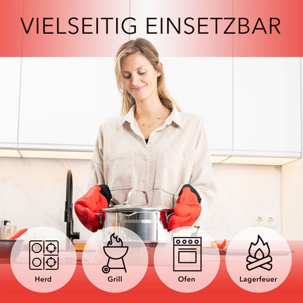 Ofenhandschuhe aus Silikon mit Fingern - Rot (Ofenhandschuhe) kaufen bei Linkreich – Jetzt entdecken!