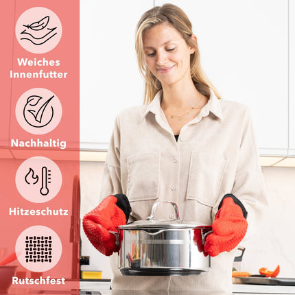 Ofenhandschuhe aus Silikon mit Fingern - Rot (Ofenhandschuhe) kaufen bei Linkreich – Jetzt entdecken!