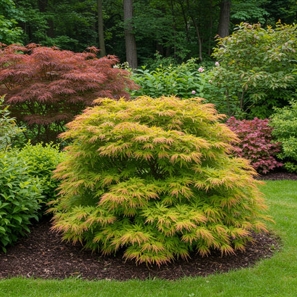 Japanischer Ahorn – Acer palmatum 'Methamorphosa' – 2 Pflanzen – ca. 70cm hoch – Ø19cm – grünes Laub mit Farbwechsel – Balkon – & Gartenpflanze